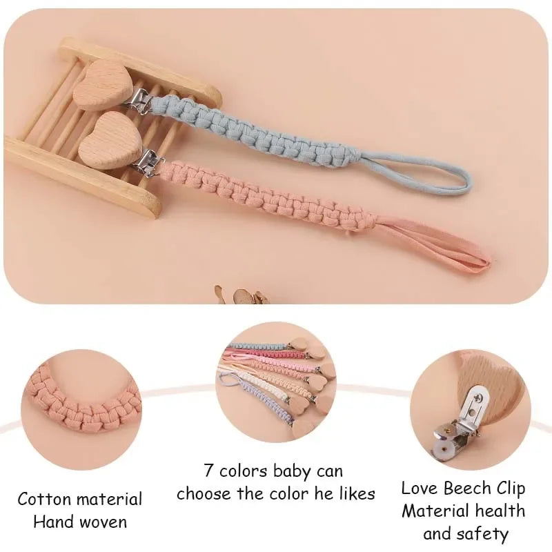 Custom Name Cloth Weaving Wooden Personalized Baby Pacifier Chain Dummy Nipple Holder Guard Teether Pendant  Newborn Gift Stuff