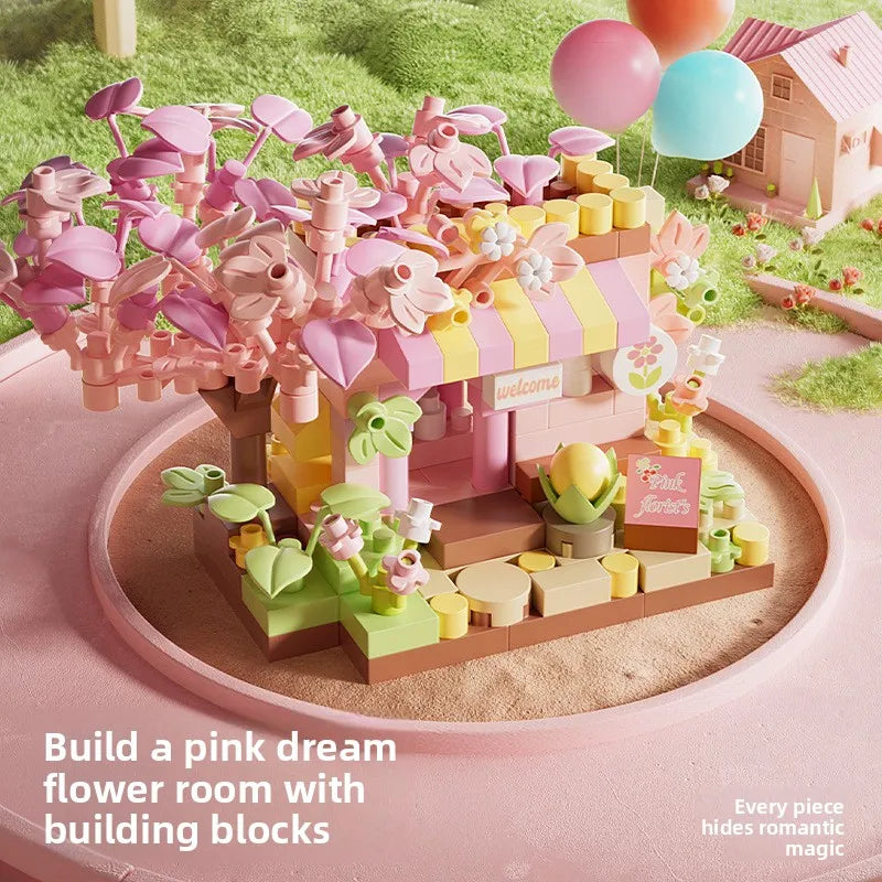 Mini City Street View Flower Shop Building Blocks, Cute House Model Bricks, Girls DIY Assembly Educational Toys for Kid