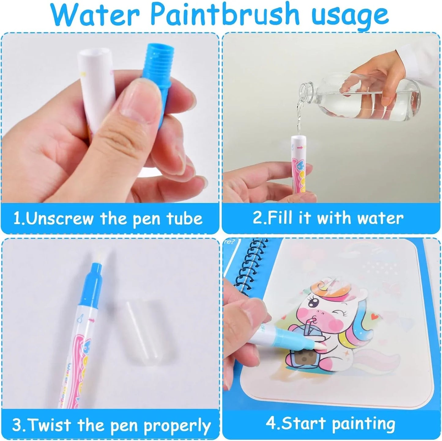 Cartoon Watercolor Painting Magic Book Kids Educational Magic Water Coloring Book Sensory Early Education Puzzle Drawing Toys