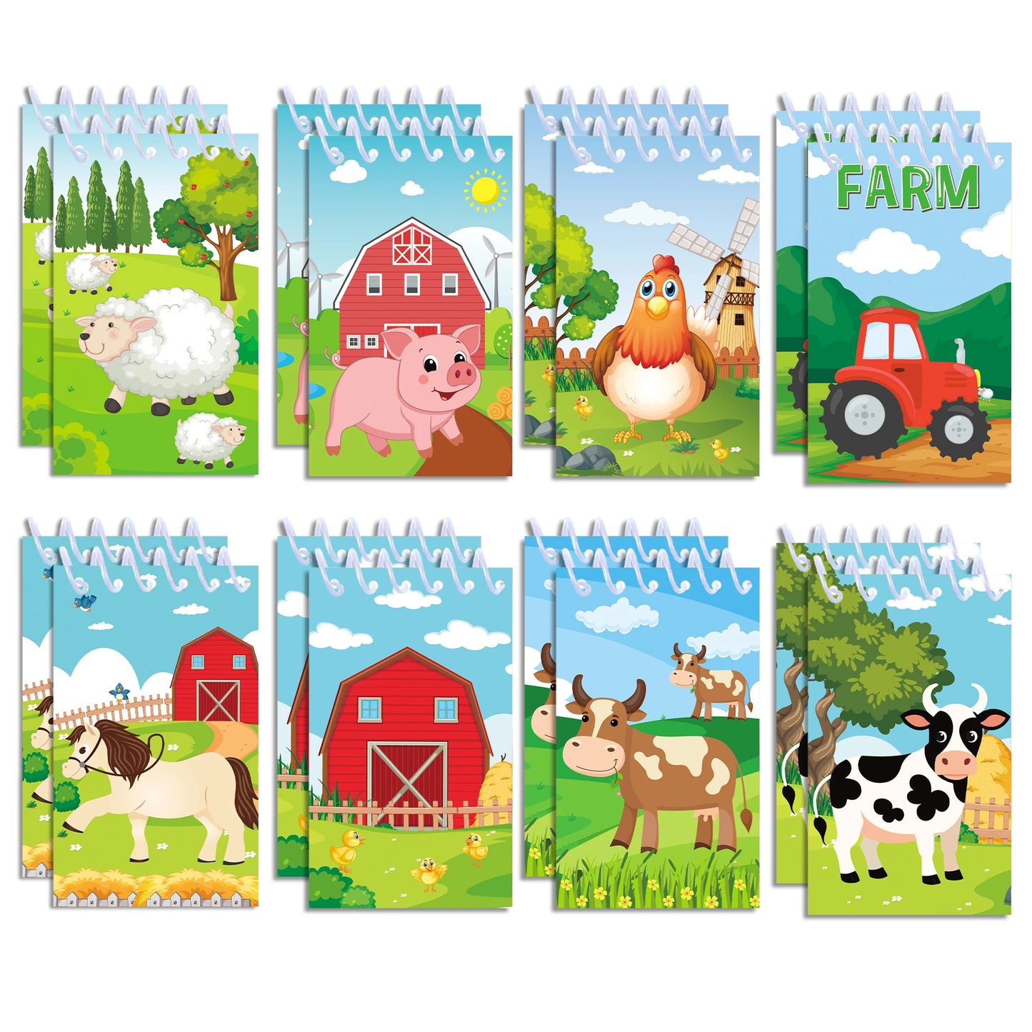 8pcs Farm Animals Spiral Pocket Notebook 8 Designs Portable Mini Memo Pad Notepads Coil Booklet For Gifts Office Stationery