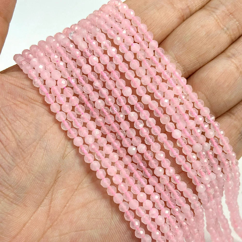 Natural Rose Pink Red Quartz Crystal Stone Beads 2 3 4mm Agates Chalcedony Morganite Rhodochrosite Gem Bead For Making Jewelry