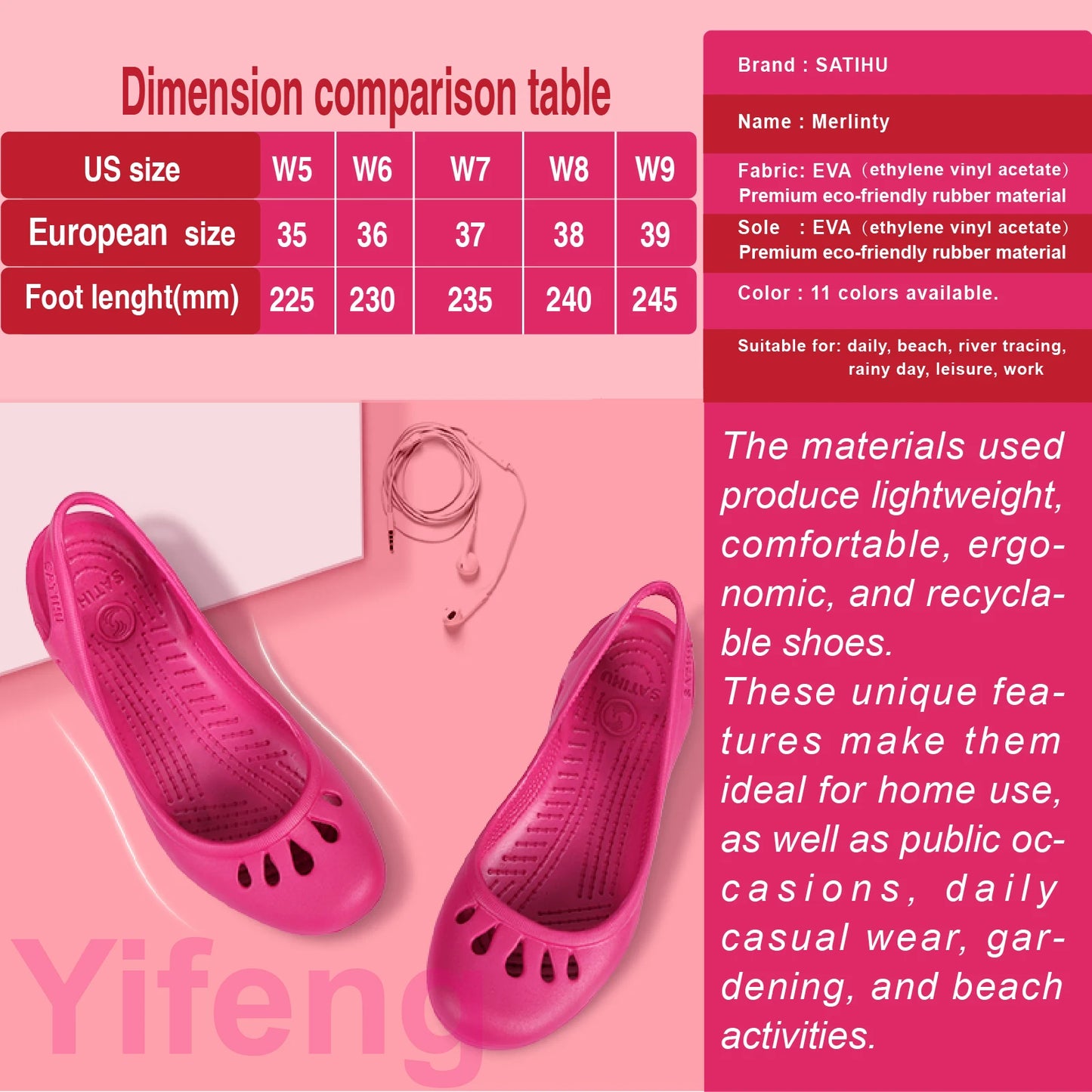 Ultralight EVA Clog Satihu Summer New Lightweight Anti Slip Hole Shoes For Women's Flat Bottom Sandals Nurse Outdoor Beach Jelly