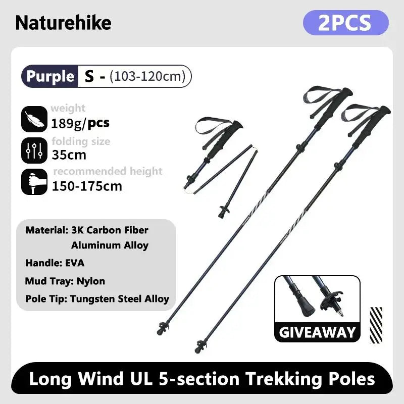 Naturehike Climbing Sticks Ultralight Outdoor Folding Trekking Poles Hiking Pole Collapsible Quick Lock Stick Carbon Fiber Poles