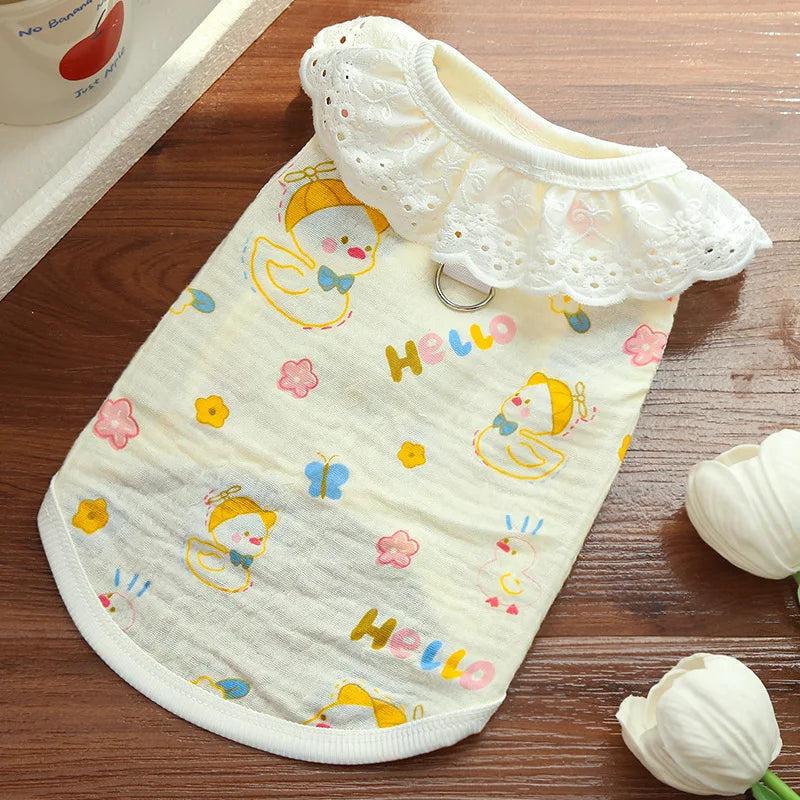 Dog Cooling Vest Thin Print Dog Clothes Summer Fashion Pet T Shirt Fly Sleeves Girls Dog Clothing Chihuahua Bichon Puppy Vests