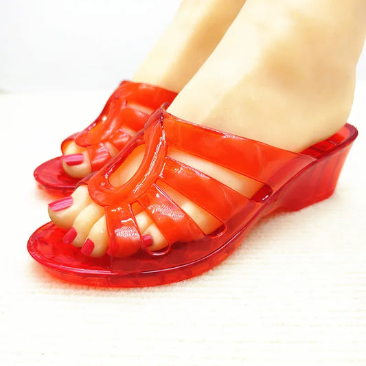 Women's Summer W Heel Jelly Sandals Transparent Comfortable Wear-Resistant Anti-Slip Waterproof Batoom Bathing Slippers...