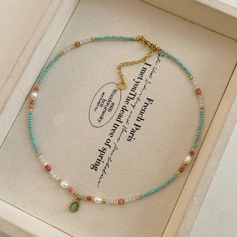 Natural Stone Pearl Bead Chain Water Droplet Pendant Necklace 2025 Fashion Jewelry For Women's Sexy Collarbone Chain Accessories