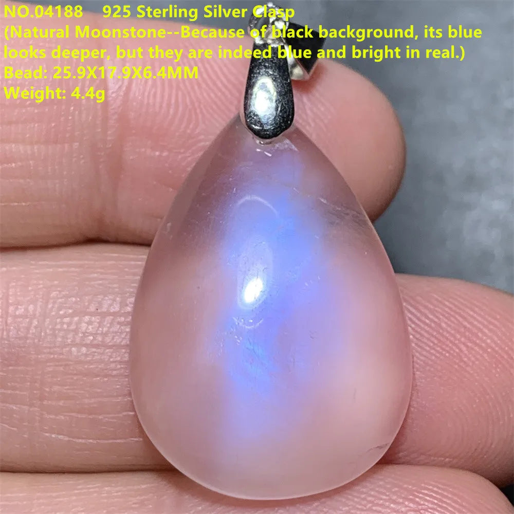 Natural Colorful Moonstone Pendants Necklaces Unusual Women Big Orange Blue Light Rainbow Moon Stones Bead Gemstone Jewelry S925