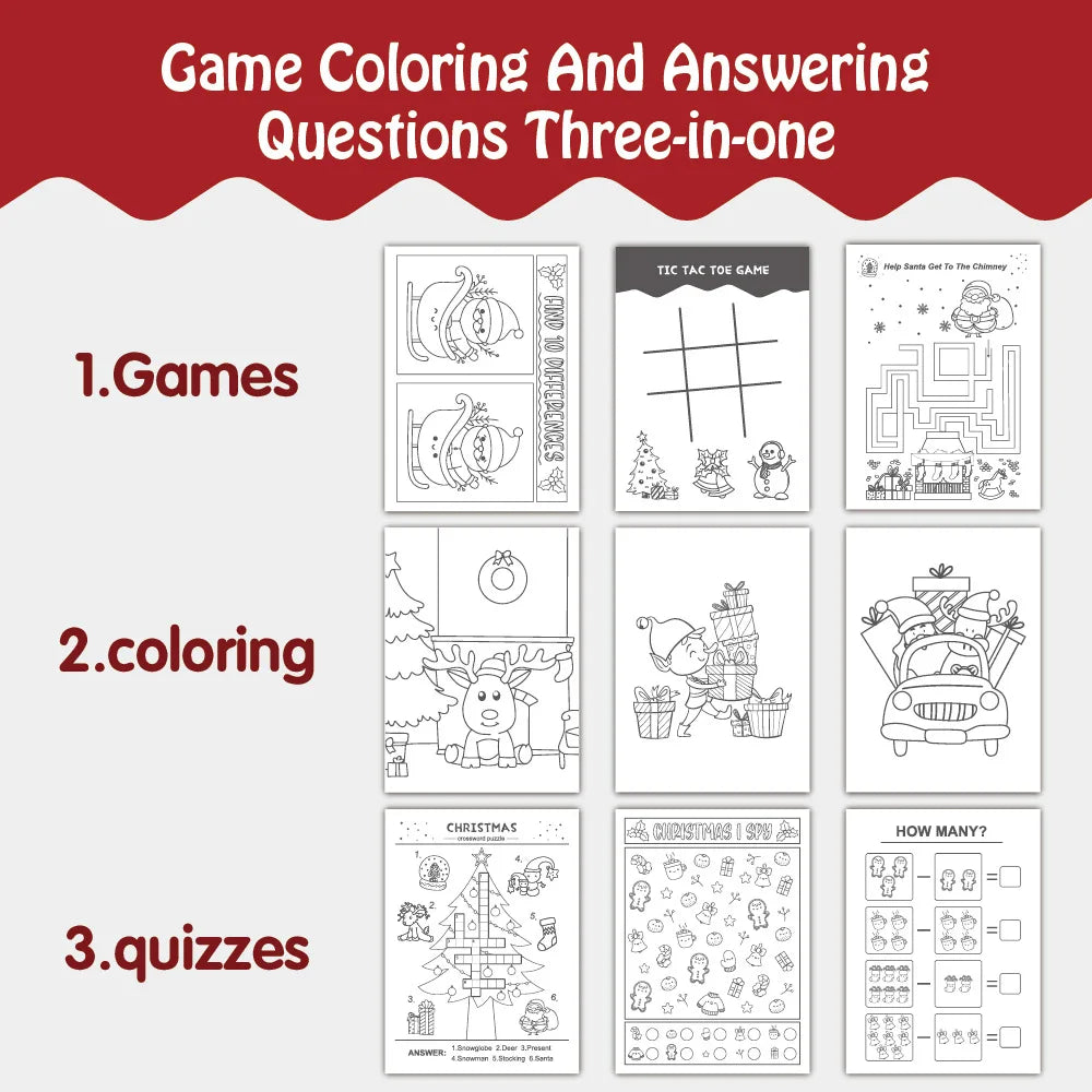 Kids Christmas Coloring Book Puzzle Cartoon Painting Coloring Book Holiday Party Theme Christmas Puzzle Coloring Book Toy Gift