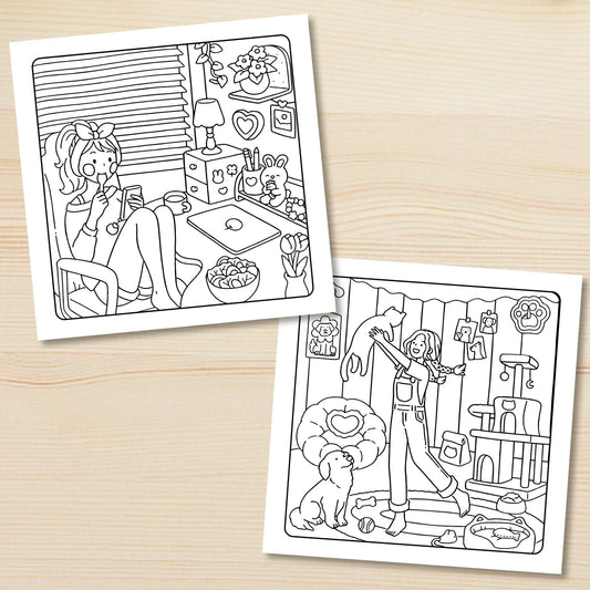 COZY HOME: Coloring Book for Adults Featuring Cute Cozy Daily Activities for Relaxation (Cozy Spaces Coloring)