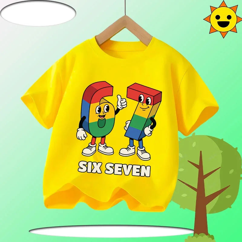 Summer Six Seven 67 Cartoon Cute Print Children‘s Short Sleeve Tops Cotton Casual Kids T-shirt Fashion Boys Girls Clothes Tees