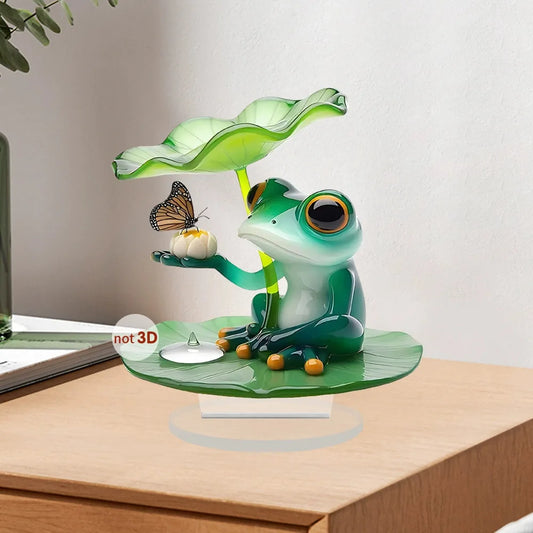 1pcs Small Fresh Summer Riverside Cooling Frog 2D Flat Acrylic Bedroom Office Desktop Decoration Ornament