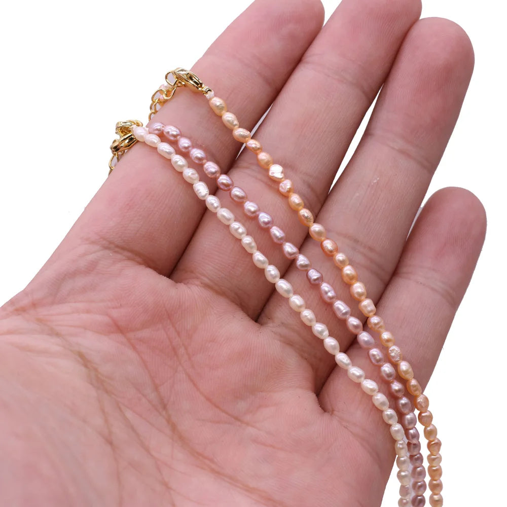 AA Natural Freshwater Pearl Necklace Rice Shape Pearls Jewelry for Women Wedding Gifts Fashion Copper Chain Chokers Necklace