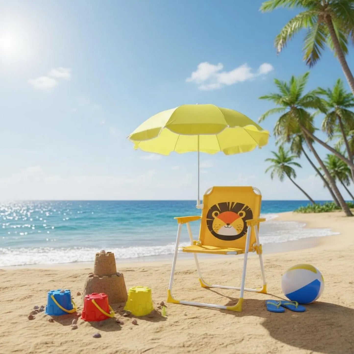 Outdoor Folding Chair Children'S Beach Chair With Sun Umbrella Camping Children'S Leisure Backrest Chair For Summer