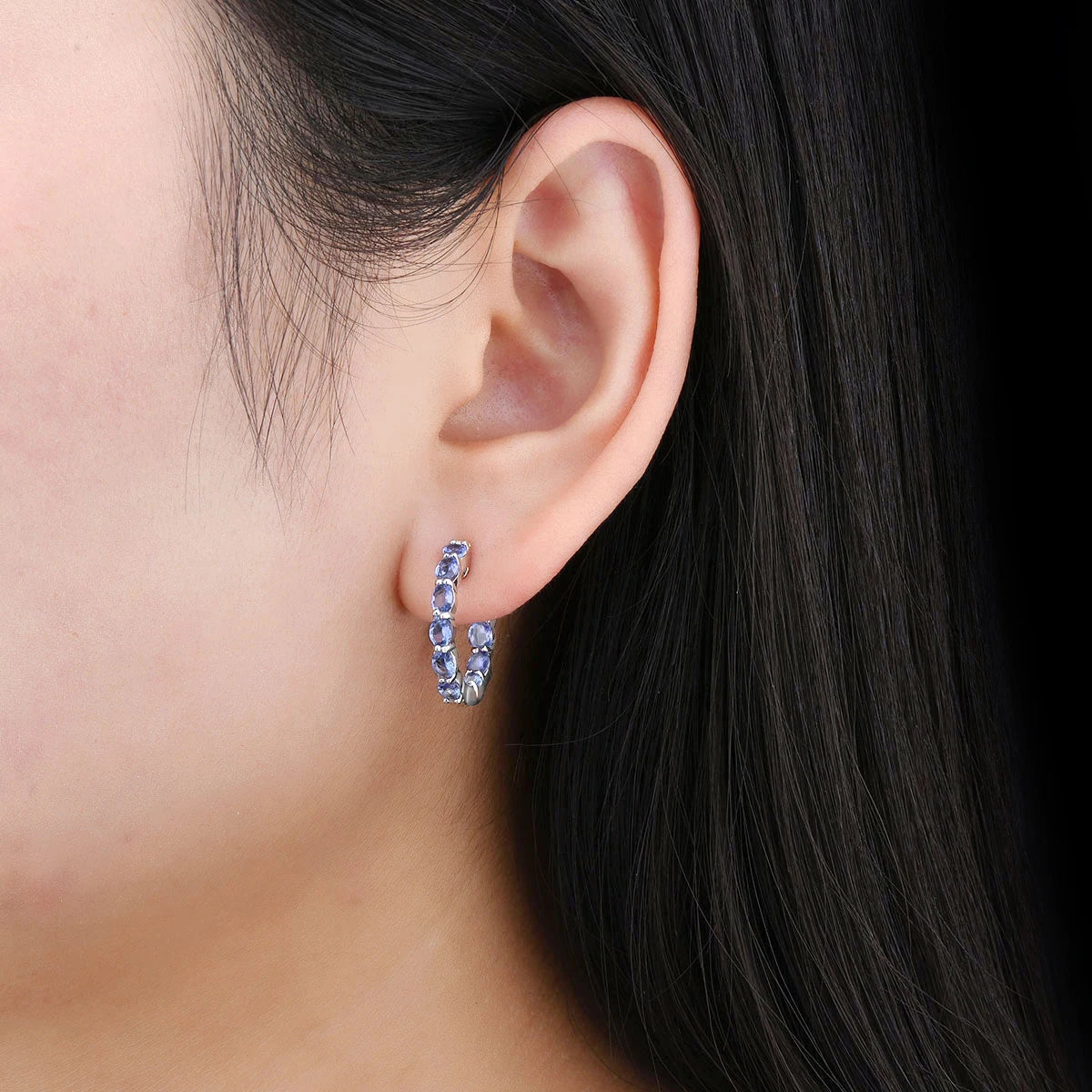 Natural Tanzanite Sterling Silver Hoop Earring 3.5 Carats Genuine Gemstone Classic Exquisite Fine Jewelrys S925 Jewelry Gifts