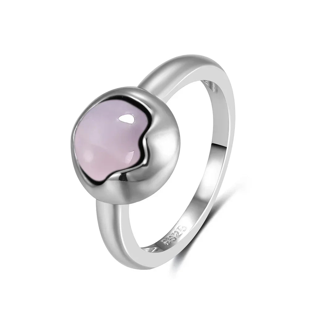 S925 Sterling SilverRing for Women Oval Round Natural Rose Quartz Ring Gift Sun Shaped Retro Luxury Fashion Fine Jewelry