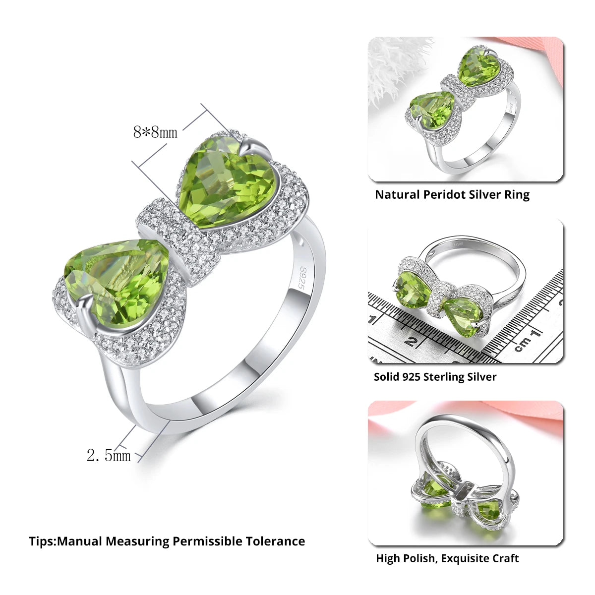 Natural Peridot Solid Sterling Silver Rings 3.8 Carats Genuine Birthstone Romantic Elegant Fine Jewelrys S925 Design Gifts