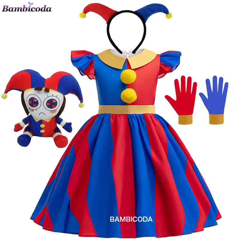 Pomni Cosplay Costume Anime The Amazing Digital Circus Cartoon Uniform Hat Gloves Halloween Party for Girls Boys Costumes