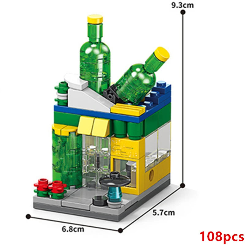 NEW Restaurant Dessert Coffee Pet Fruit Store Street View Food House Building Blocks Kit  Bricks Model Toy