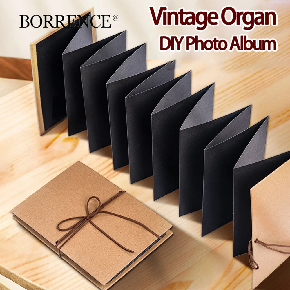 16 Sheets Folding DIY Photo Album Organ Book Hand Made Hardcover Kraft Drawing Pad Paper Anniversary Scrapbook Photo Album