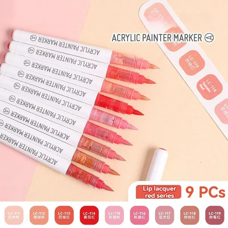 9pcs/Box Mix Color Acrylic Markers Set Art Rock Painting Pens Kids Gift Graffiti For Stone Glass Book Shoes DIY Craft Supplies