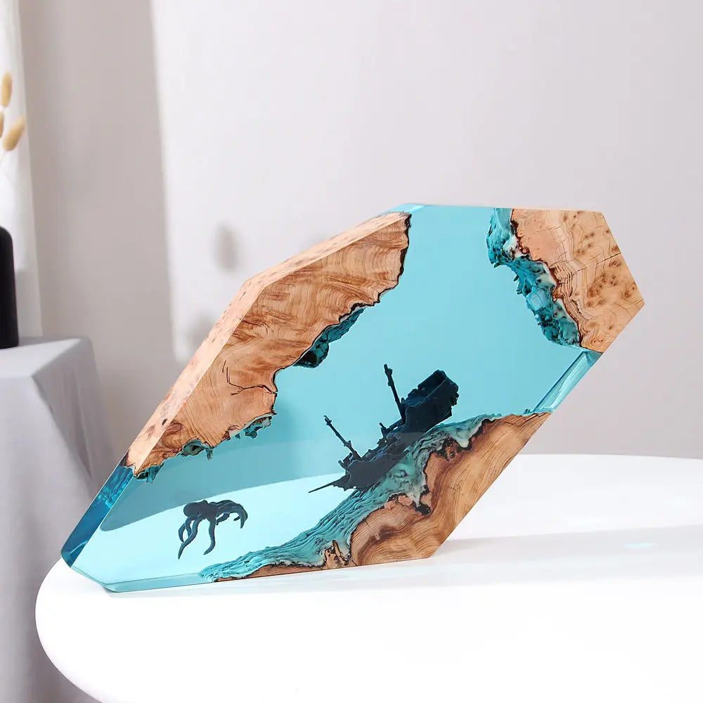 Forest Fairy Deer Desktop Art Personalized Luminous Ornament Sunken Ship Octopus Holy Solid Wood Resin Home Decor Craft Item