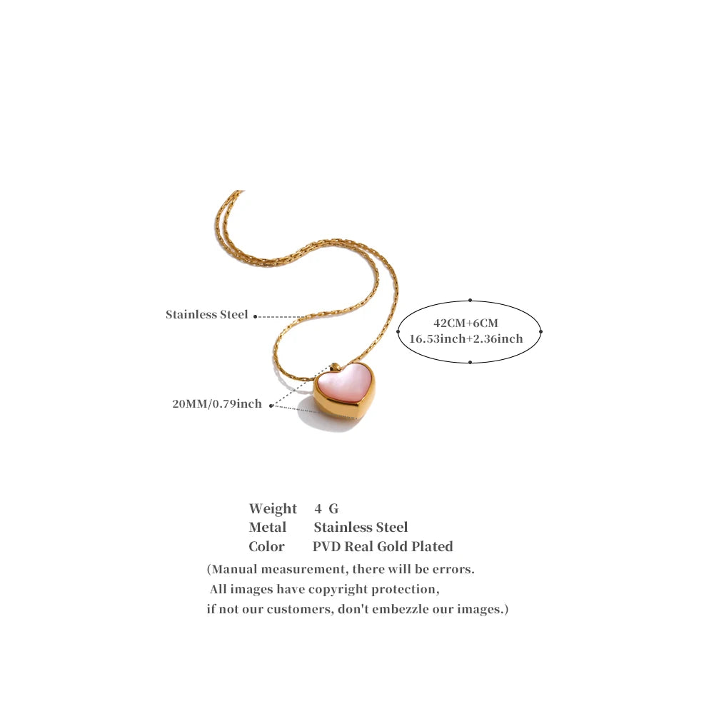 Yhpup Valentine's Day Gift Pink Shell Heart Thick Necklace Pendant Stainless Steel Cute Charm Exquisite Jewelry New