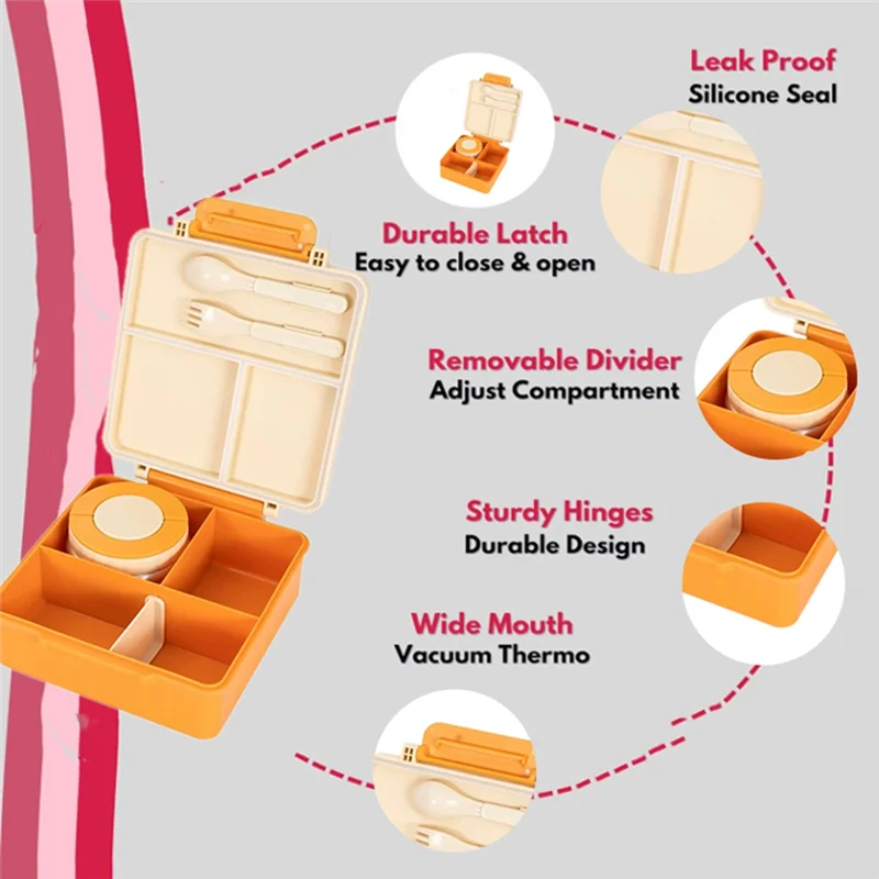 A005-Insulated Bento Box For Kids Leakproof Lunch Container Food Containers Kids Thermo Insulated Hot Food Jar