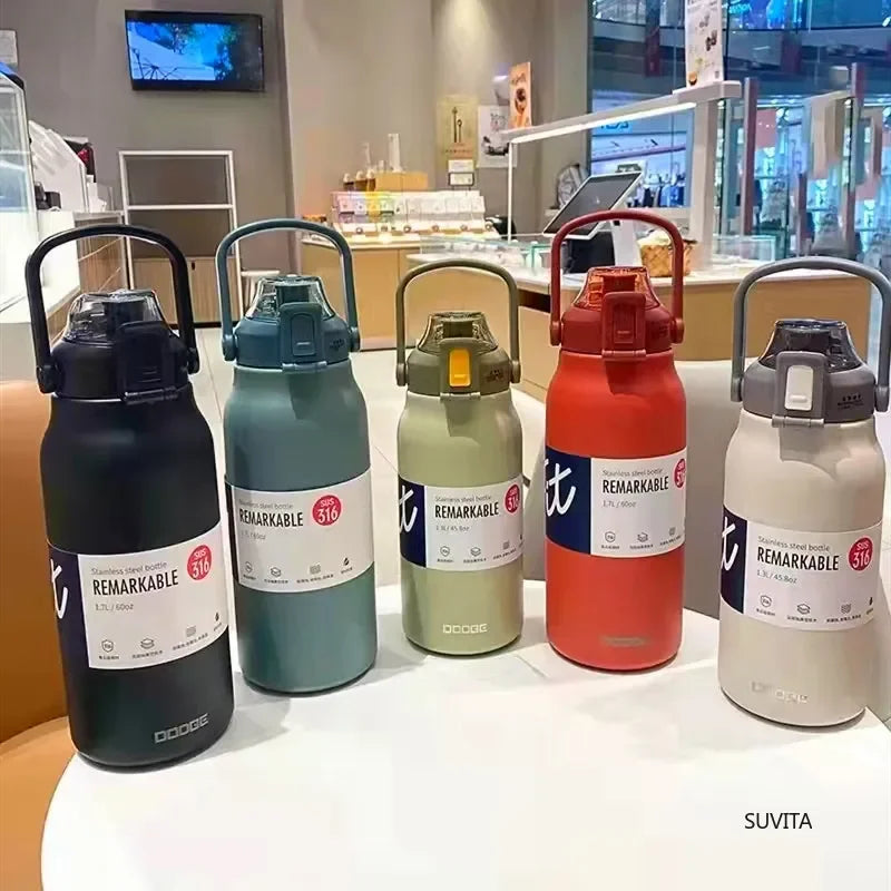 DODGE 1300/1700ML Stainless Steel Tumbler Thermos Bottle Portable Vacuum Flasks Outdoor Sports Water Cup Car Insulated Flask