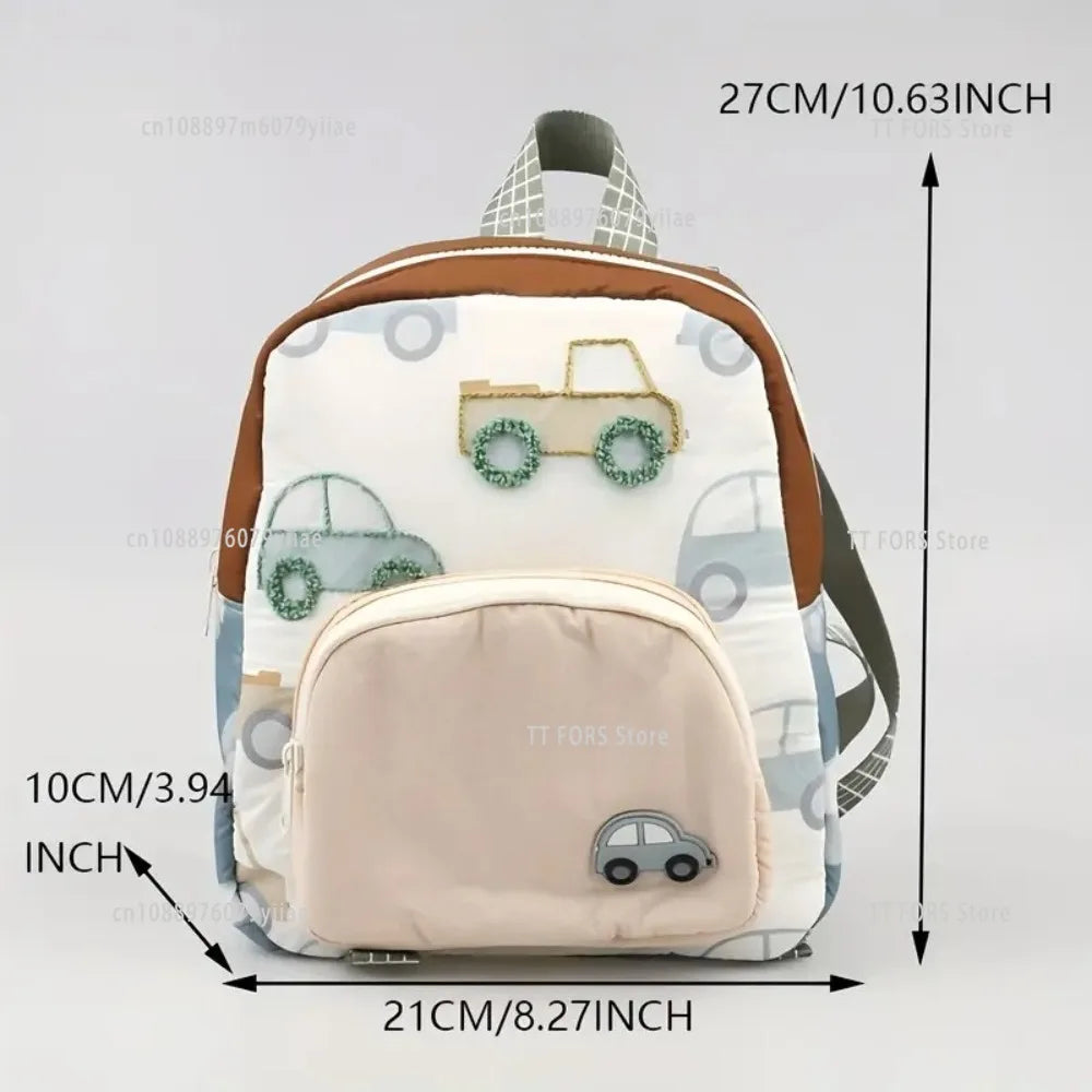 New Car Embroidery Children S Backpack Lightweight Durable Cotton Material Cute Boys and Girls Kindergarten Preschool Schoolbag