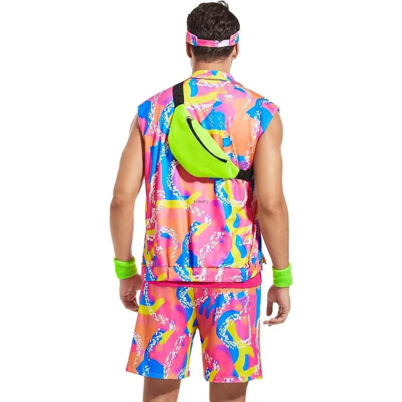 80s Workout Costume for Men Halloween Cosplay 80s 90s Workout Outfit Party Clothing for Adult Mens Include Hat Top Shirt Short