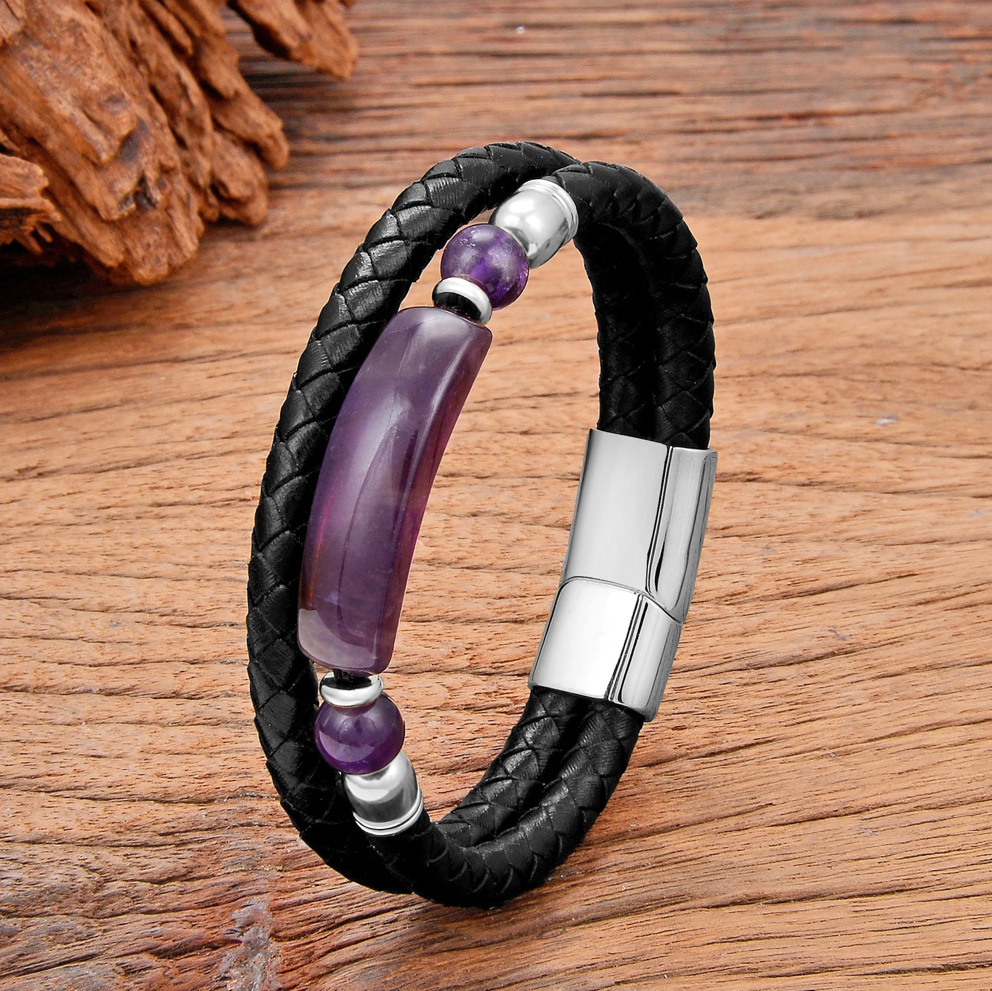4 Style Natural Purple Crystal Bracelet for Men Women Luxury Geometric Shape Amethysts Bracelet Lady Fashion Stone Jewelry Gifts