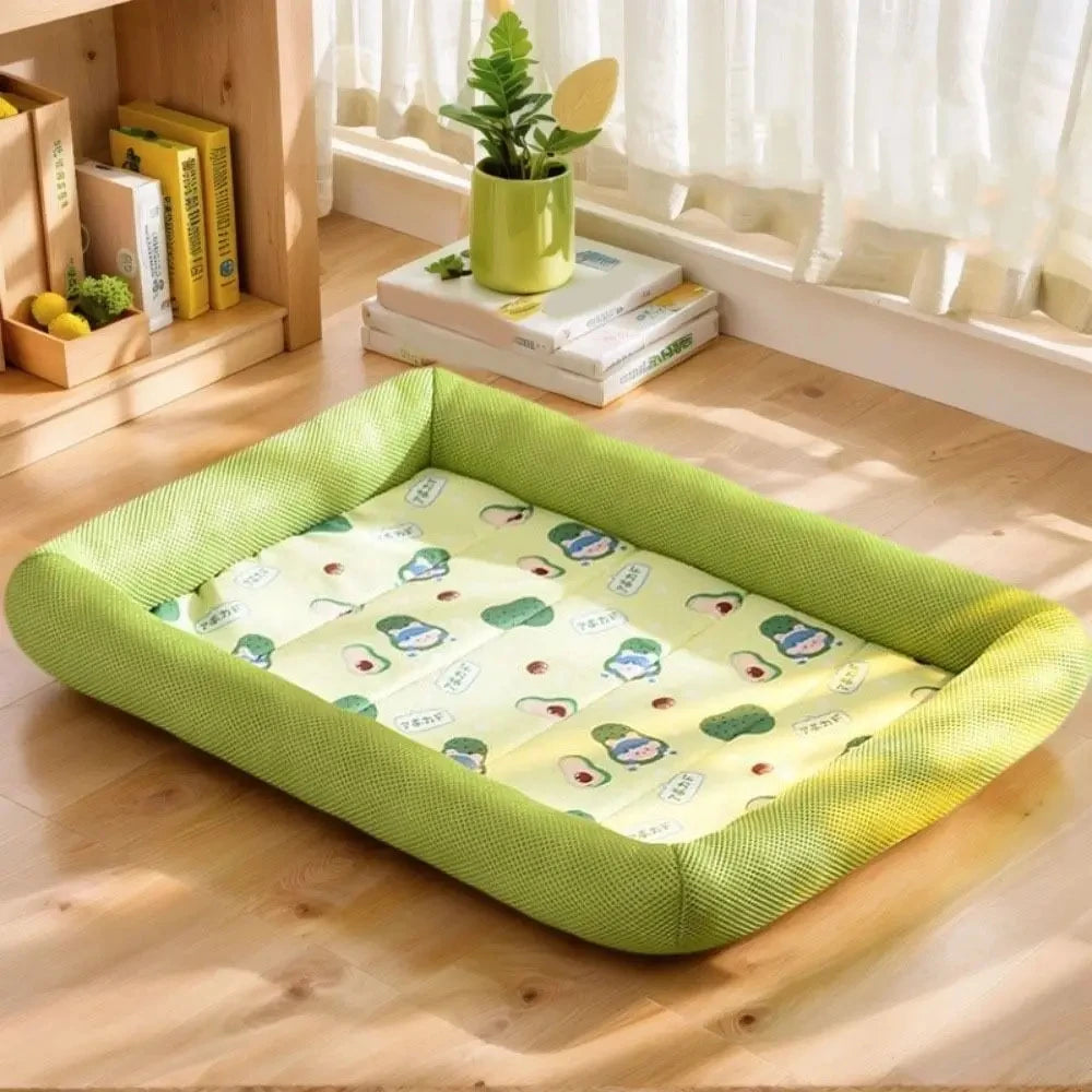 Summer Washable Pet Dog Bed, Square Cooling Puppy Bed, Neck-Protecting, Breathable Soft Dog Sleeping Pad, Summer Pet Supplies