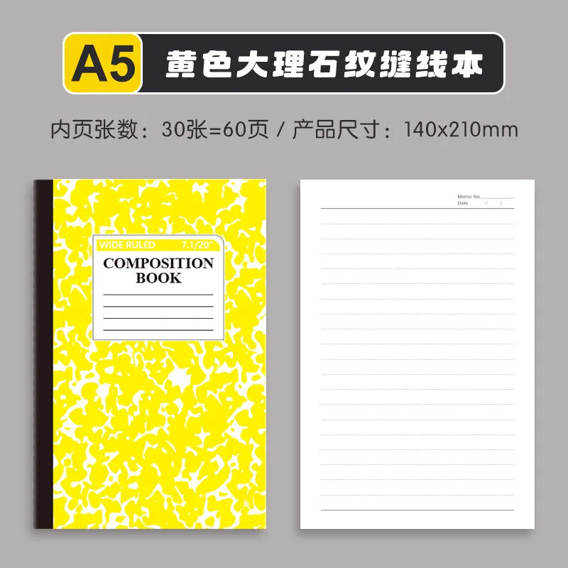 4pcs American Style Marble Composition Notebook Wide Ruled 60 Pages Student School Journal Sewn Bound Writing Diary Supply