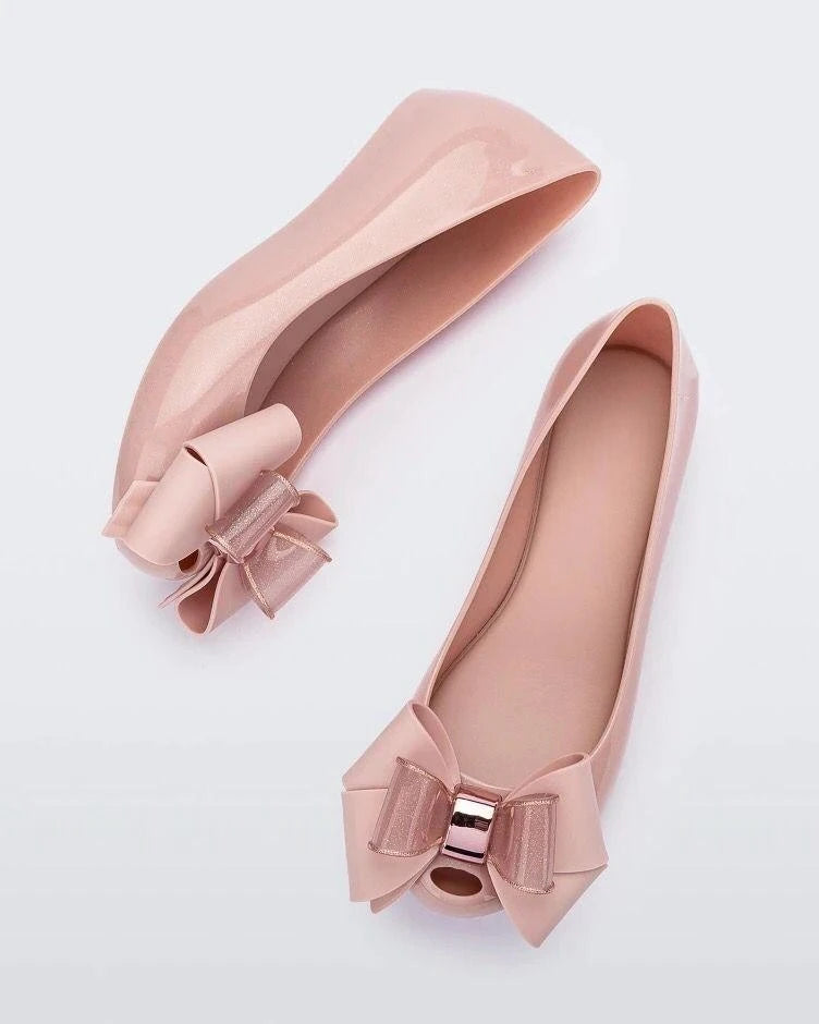 New Women's Jelly Shoes Fashion Ladies Fish Mouth Sandals Adult Girls Non-slip Beach Shoes Crystal Flash Retro Bow Sandal Female