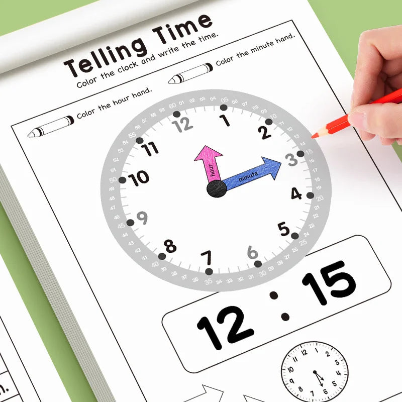 Kids Telling Time Workbook, Early Educational Clock Learning Book, Fun Time Recognition Activity Book for Toddlers