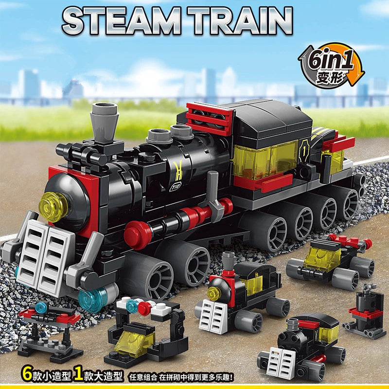 NEW DIY 6in1 Train Track Robot Helicopter Vehicle Building Blocks Kit Girls Bricks Movie Model Toy