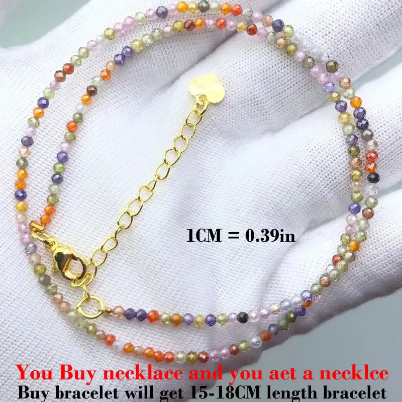 HOT Natural Stone 2mm Faceted Beads Necklace Crystal quartz Garnet agate Beaded Chains Fashion Simple Men Women Jewelry Gifts