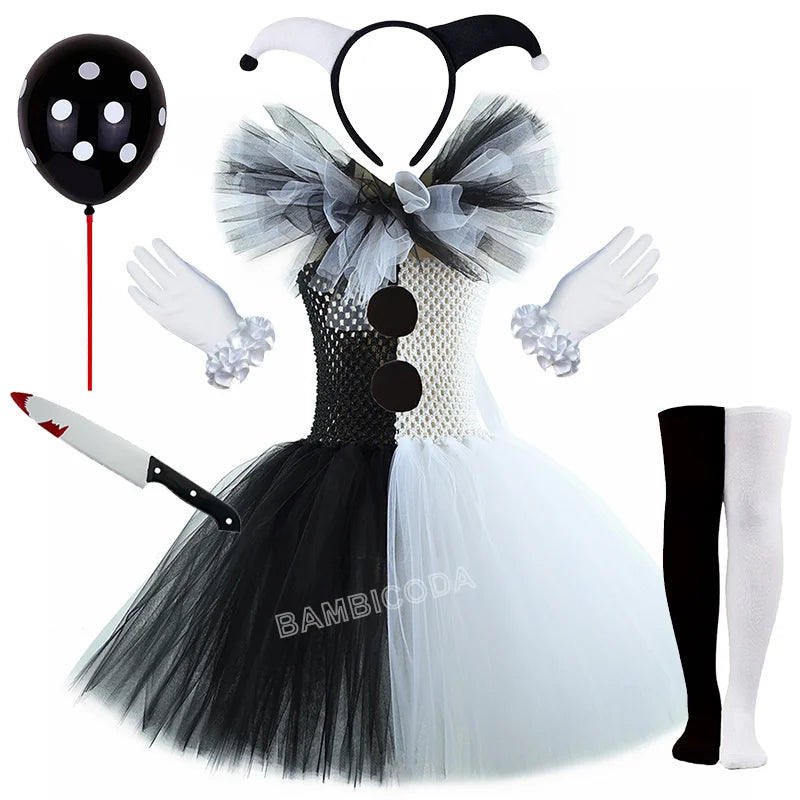 The Clown Costume Terrifier Art Girl Black White Fancy Tutu Dress Horror Joker Dress for Girls Halloween Carnival Party Costumes