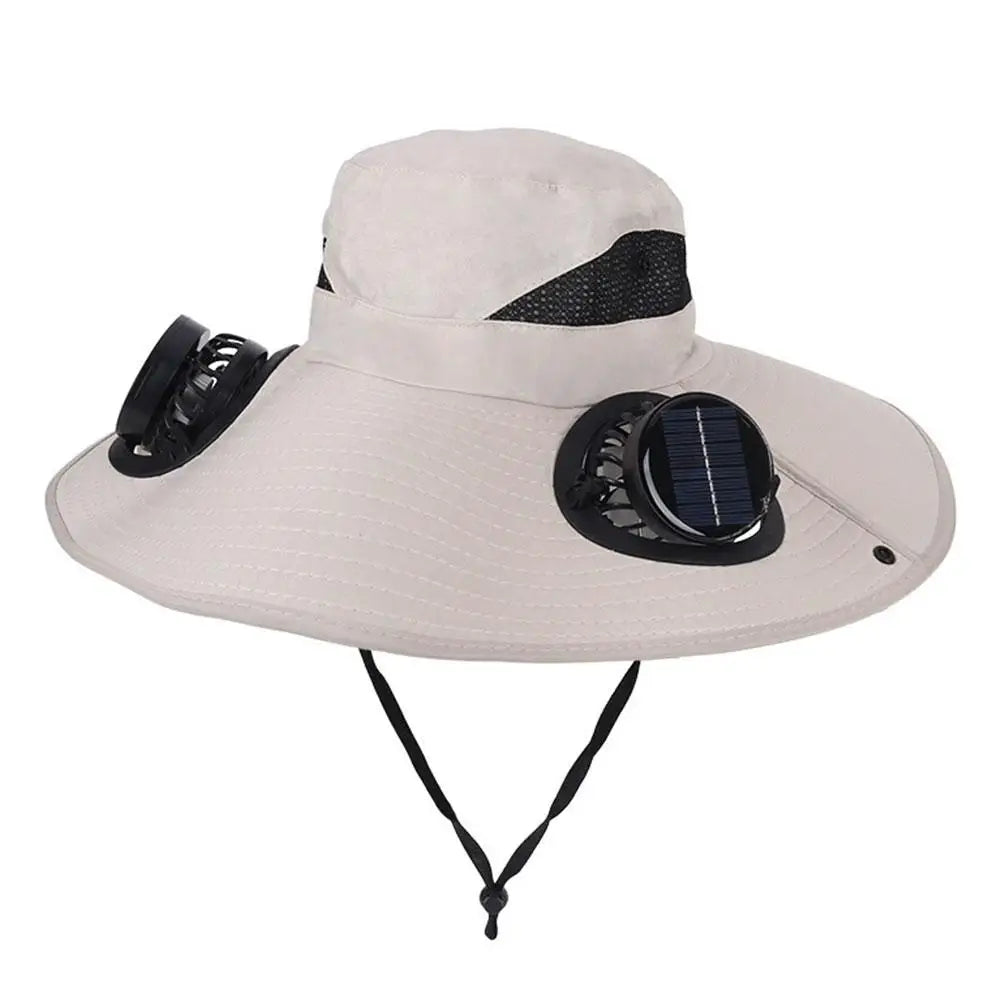 Solar Powered Cooling Hat with Dual Fans Built-in Sun Protection Wide Brim Baseball Cap Breathable Summer Hat for Fishing Hiking