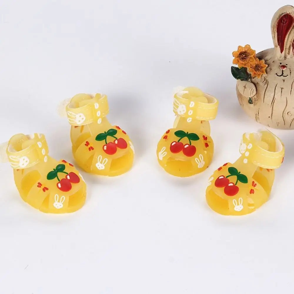 4Pcs/Set Cartoon Dog Summer Jelly Sandals Non-slip Adjustable Breathable Dog Shoes Wear-resistant Waterproof Hollow Puppy Shoes