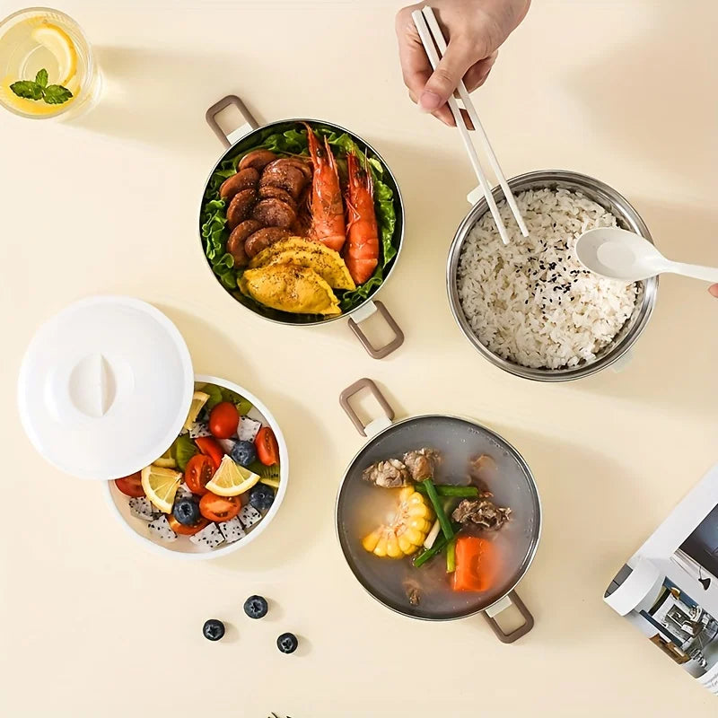 Stainless Steel Bento Box Lunch Box, bento box with thermos,Portable Insulated Food Lunch Container Set,Easy-Clean Bento Box for