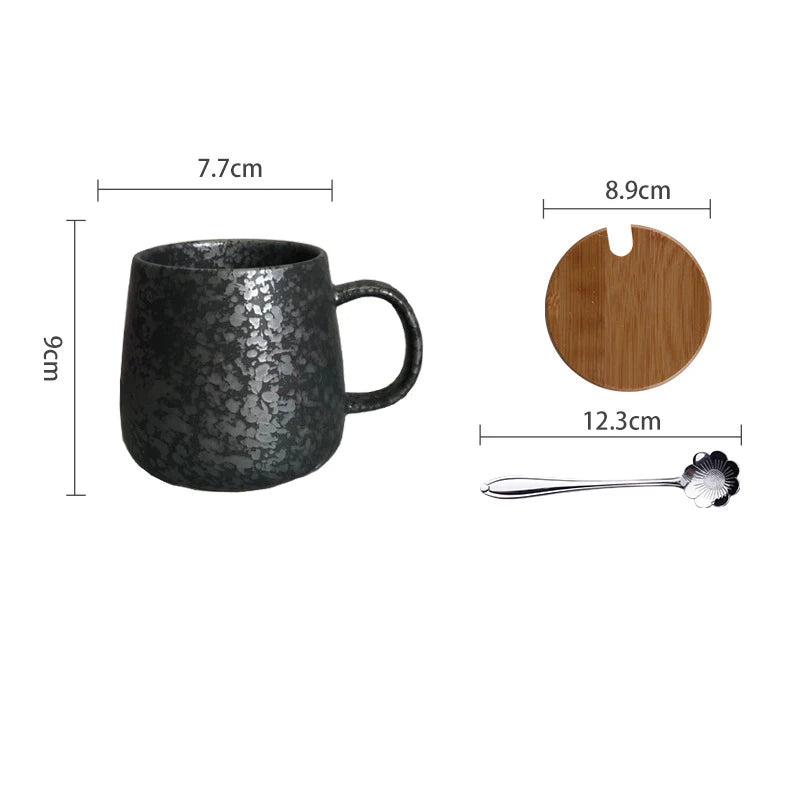 YWDL 350ml Japanese Ceramic Coffee Mug With Lid And Spoon Milk Breakfast Cups Home Heat-resistant Teacup Tumbler Water Mug Gift