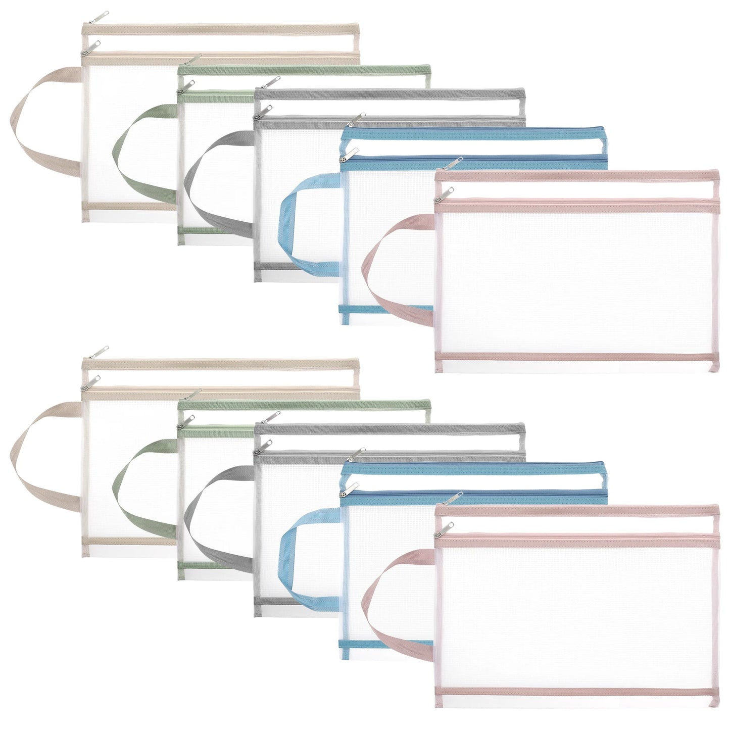 10 Pcs Double Layer Mesh Zipper Folder File Pouch A4 Paper Stationery Storage Bag School Office Supplies Organizer