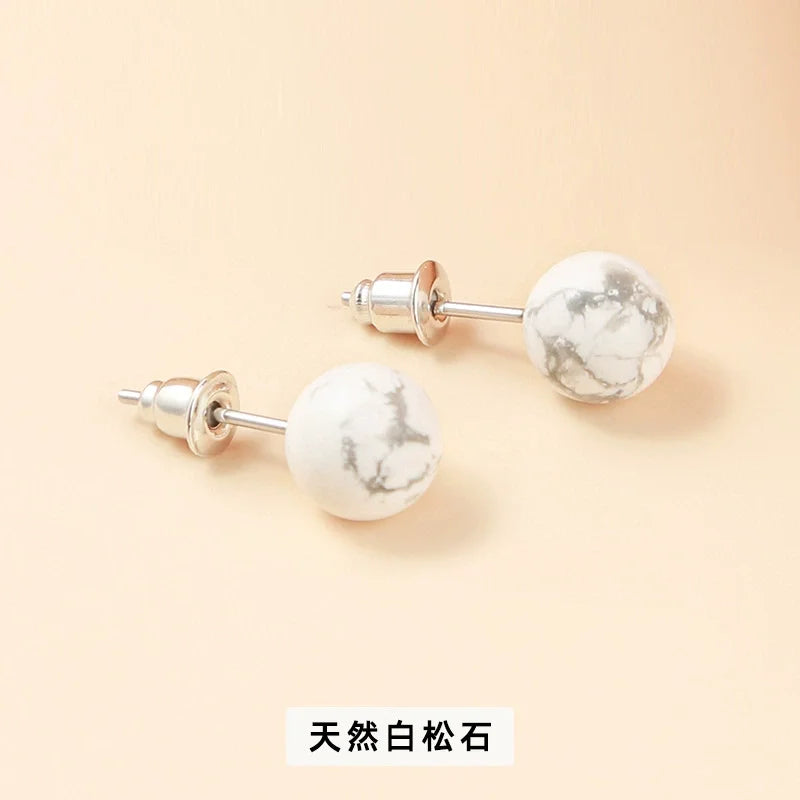 6mm 8mm 10mm Natural Agate Earrings Healing Crystal Stone Round Ball Pearl Beads Stud Fashion Jewelry for Women Girl Wholesale