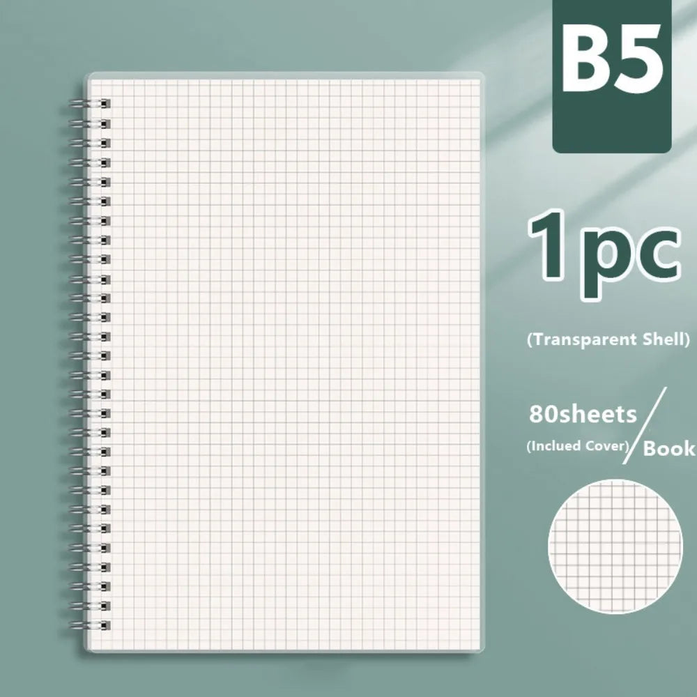 A4/A5/A6/B5 Coil Notebook Grids/Blank/Horizontal Line Flip Over Design Spiral Notepad Diary Book School Office Supplies