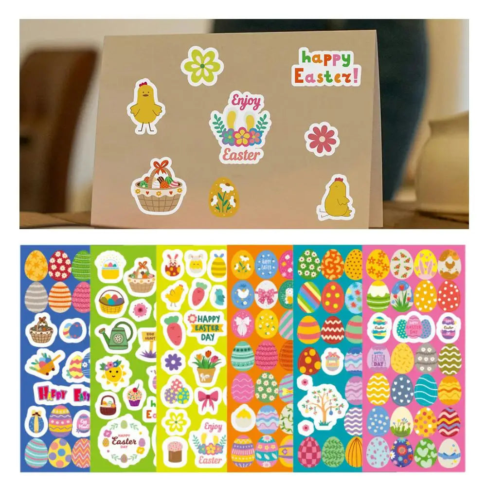 6 Sheets Cartoon Rabbit Easter Egg Stickers Cute Kids DIY Craft Party Favor Scrapbook Diary Album Decor Sticker