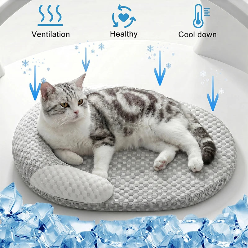 Spring Summer Cooling Dog Bed Oval Ice Silk Cat Mat Breathable Heat Dissipation Cooling Pad for Small Medium Large Dogs Cats