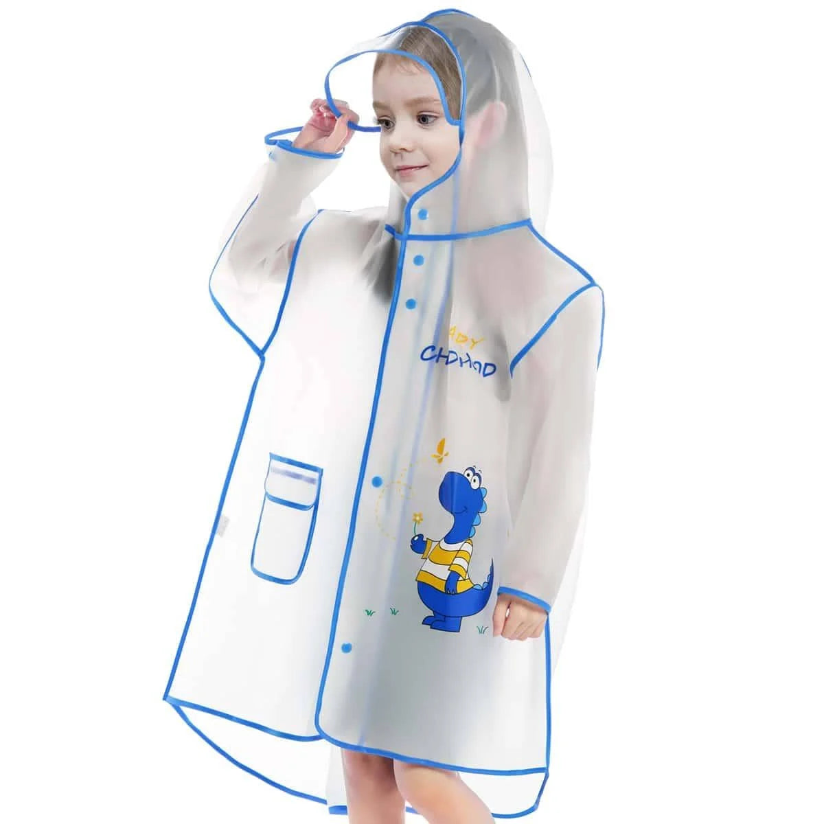 Children's raincoat Boys and girls primary school baby kindergarten school bag  rain poncho cartoon raincoat blue dinosaur style