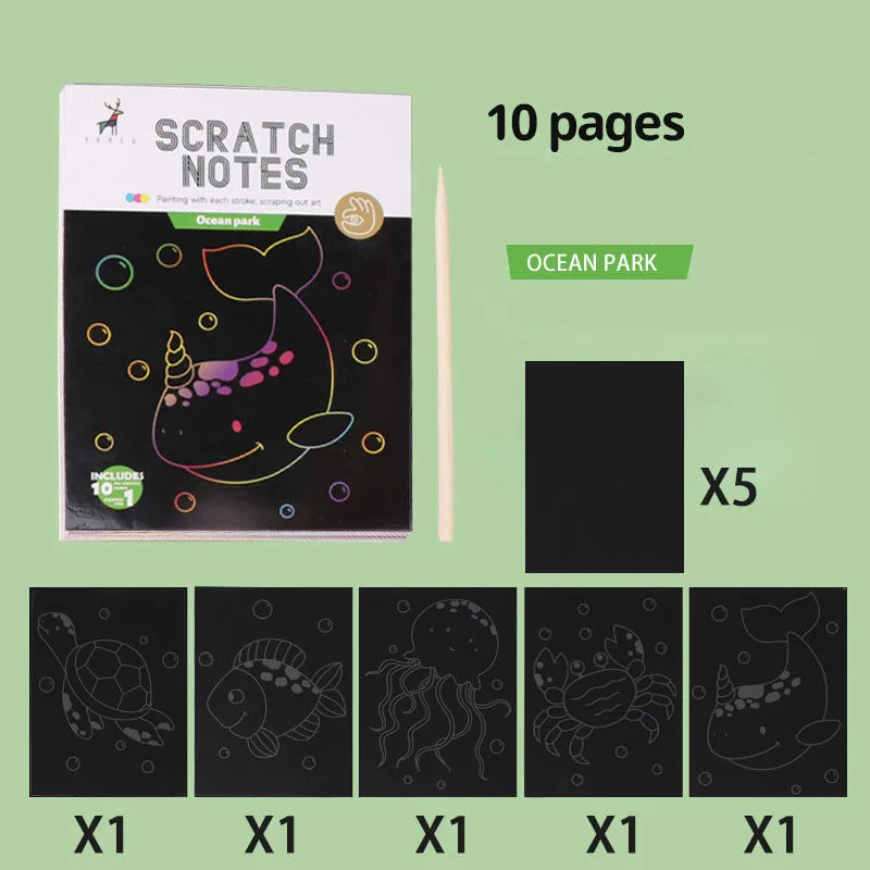 Children Scratch Painting Set Magic Rainbow Colors Scratch Art Painting Card Books Early Education Template Drawing Toys For Kid