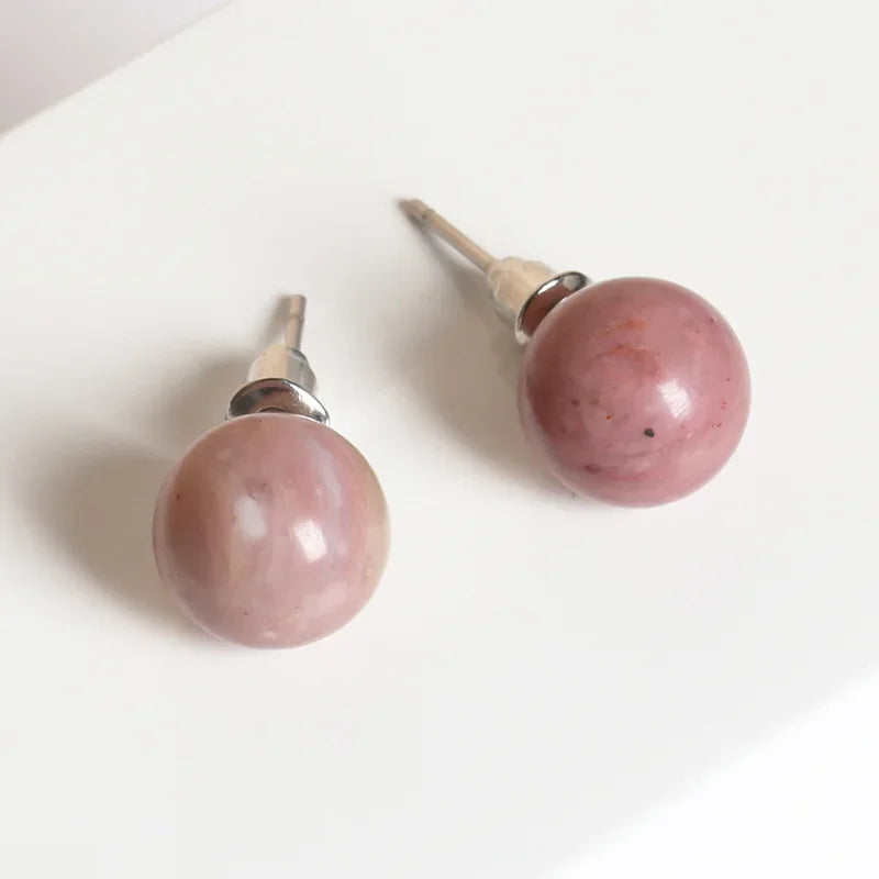 6mm 8mm 10mm Natural Agate Earrings Healing Crystal Stone Round Ball Pearl Beads Stud Fashion Jewelry for Women Girl Wholesale